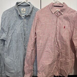 johnnie-O Gingham Button-Down Shirts - Light Blue and Red/Pink